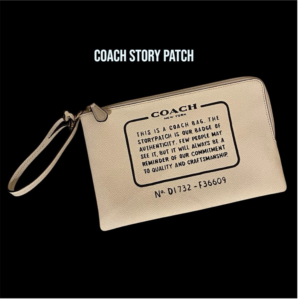 Coach Story Patch Large Corner-Zip Carry-All Pouch, Cream Leather
